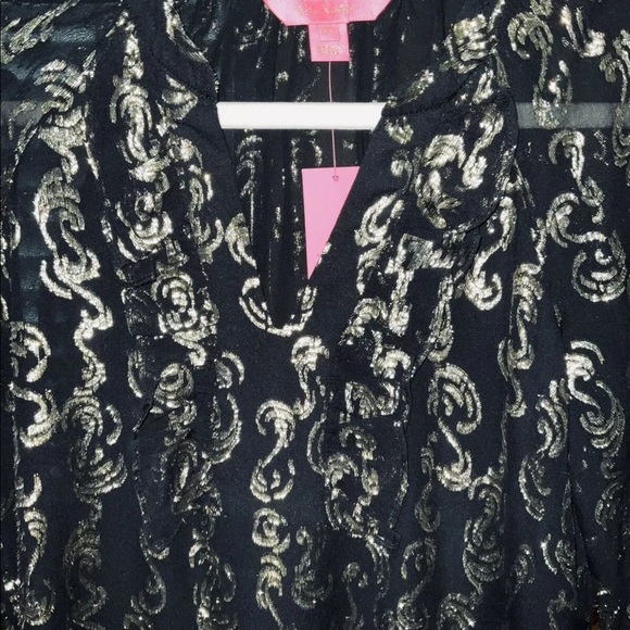 Lilly Pulitzer NWT Angelika Top Onyx Salty Wave Metallic Clip Size XXS - Picture 8 of 9